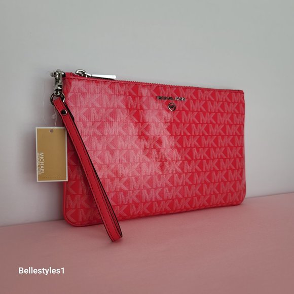MICHAEL KORS Signature Logo Jet Set Large Top Zip Pouch/Wristlet- Geranium ⭐ - Picture 3 of 16